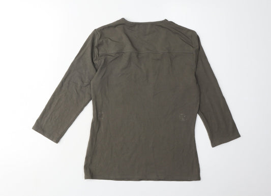 Jaeger Women's Green 8 V-Neck 3/4 Sleeve Top