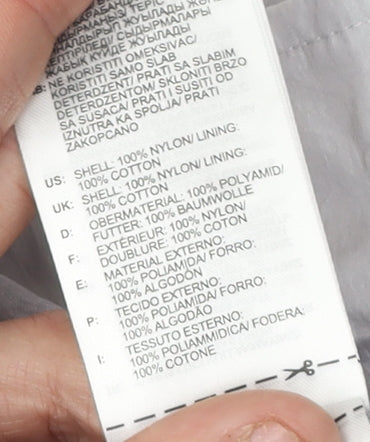 Brand and care label for Adidas Women's Grey Cropped Nylon Basic Jacket, size 12