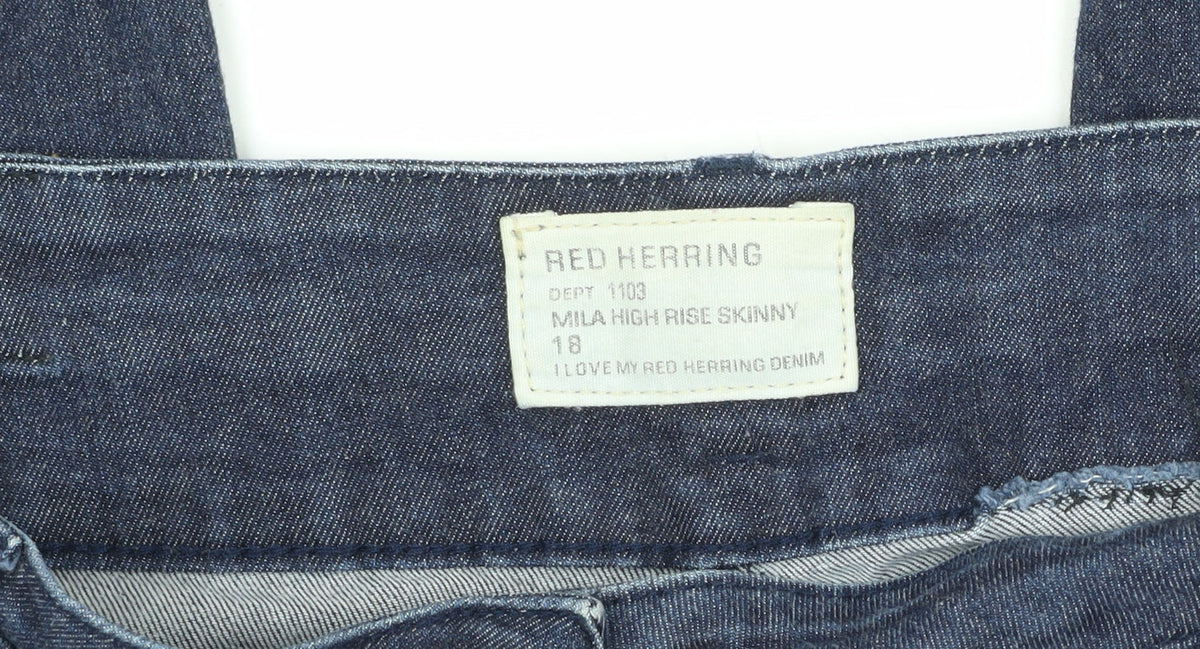 Close-up detail of Red Herring Women's Blue High Rise Skinny Jeans, size 18