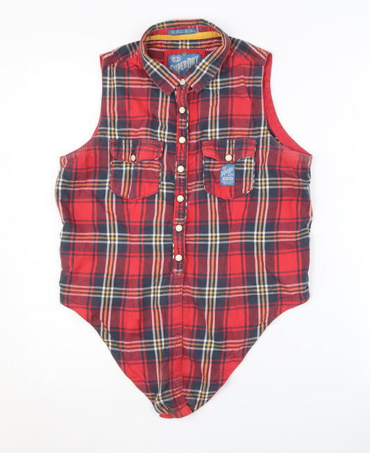 Superdry Red Plaid Sleeveless Button-Up Shirt M