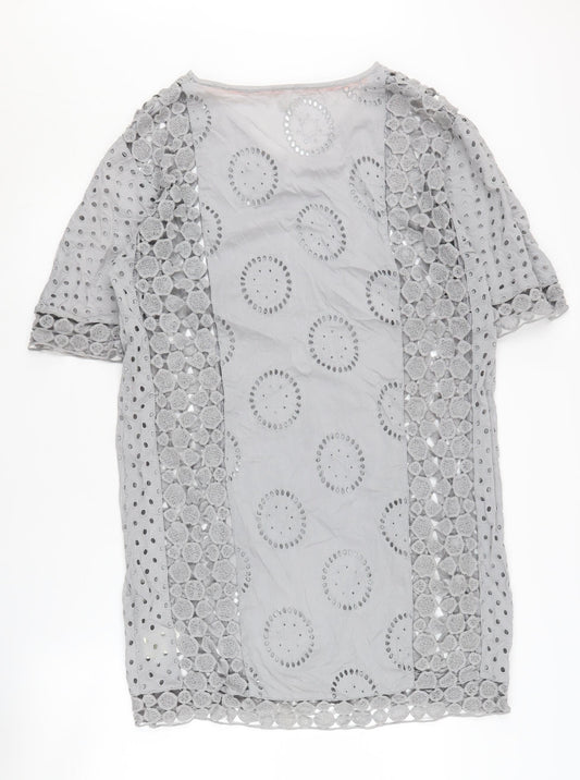 White Stuff Women's Grey Dress Size 10 - Embroidered Cotton