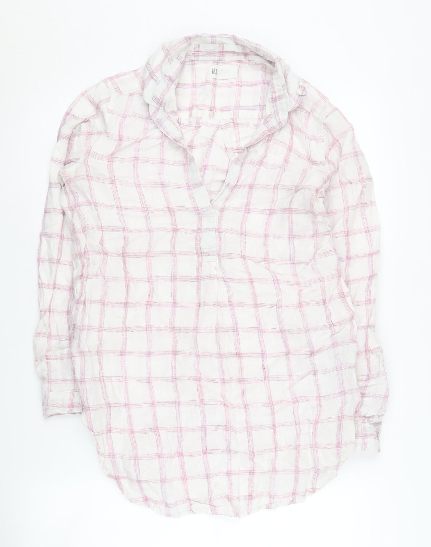 GAP Women’s Pink Check Linen Blouse - XS, Casual
