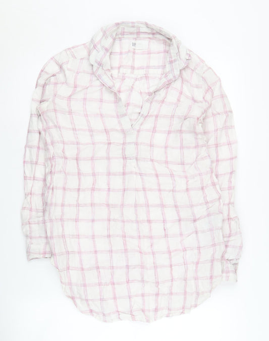 GAP Women’s Pink Check Linen Blouse - XS, Casual