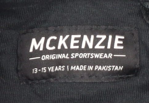 Brand and care label for McKenzie boys’ black full zip hoodie 13-14 years, casual wear