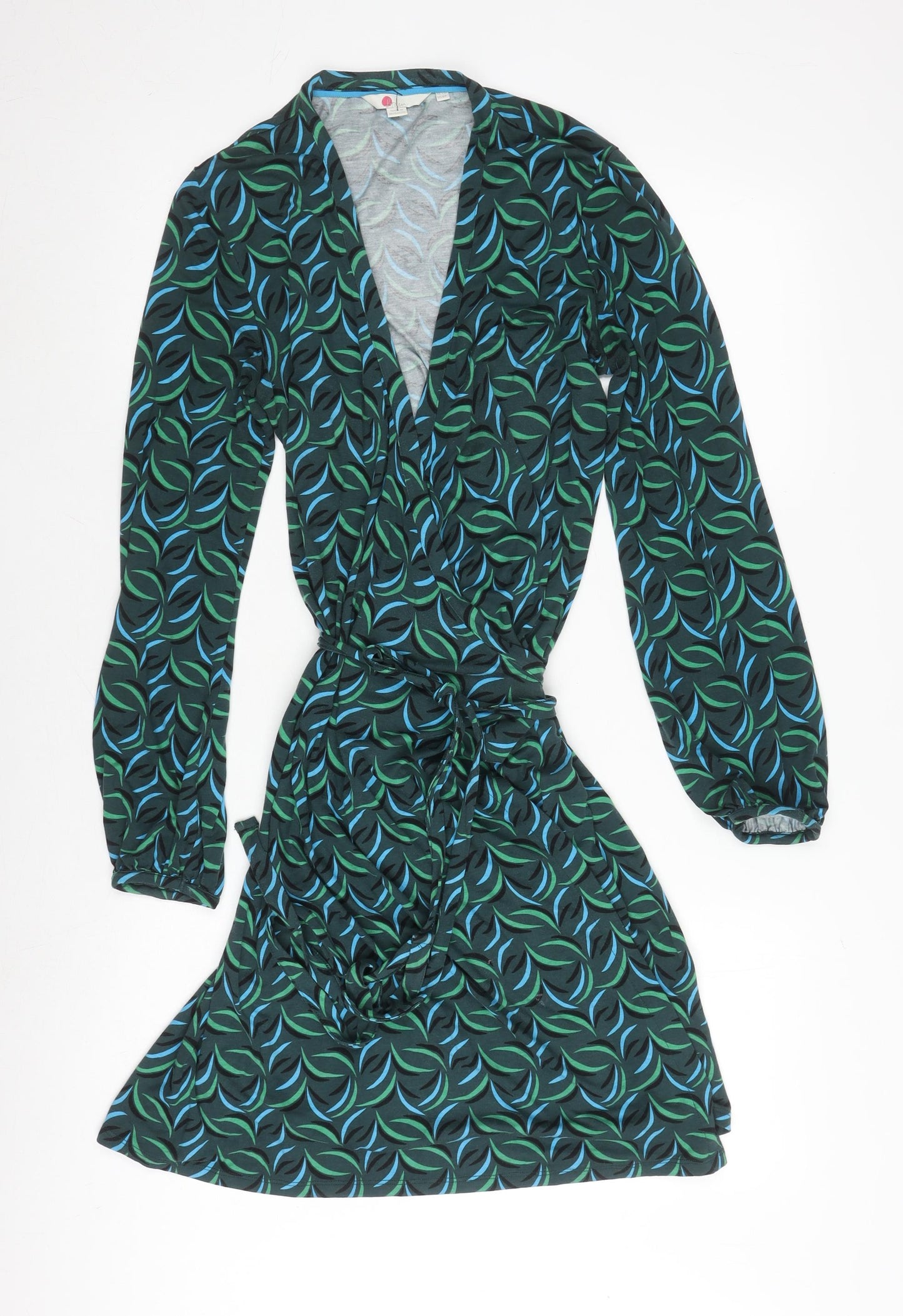 Boden Women's Green Blue Wrap Dress Size 12 Geometric
