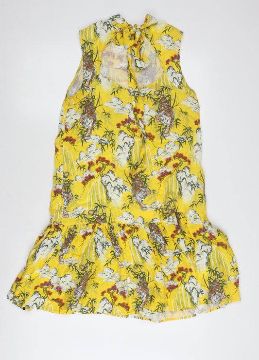 Superdry Yellow Tiger Print Dress, Size 8, Women's Sleeveless