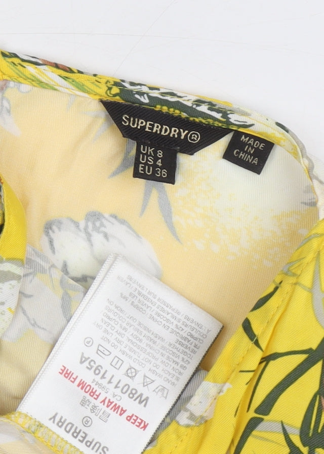 Superdry Yellow Tiger Print Dress, Size 8, Women's Sleeveless