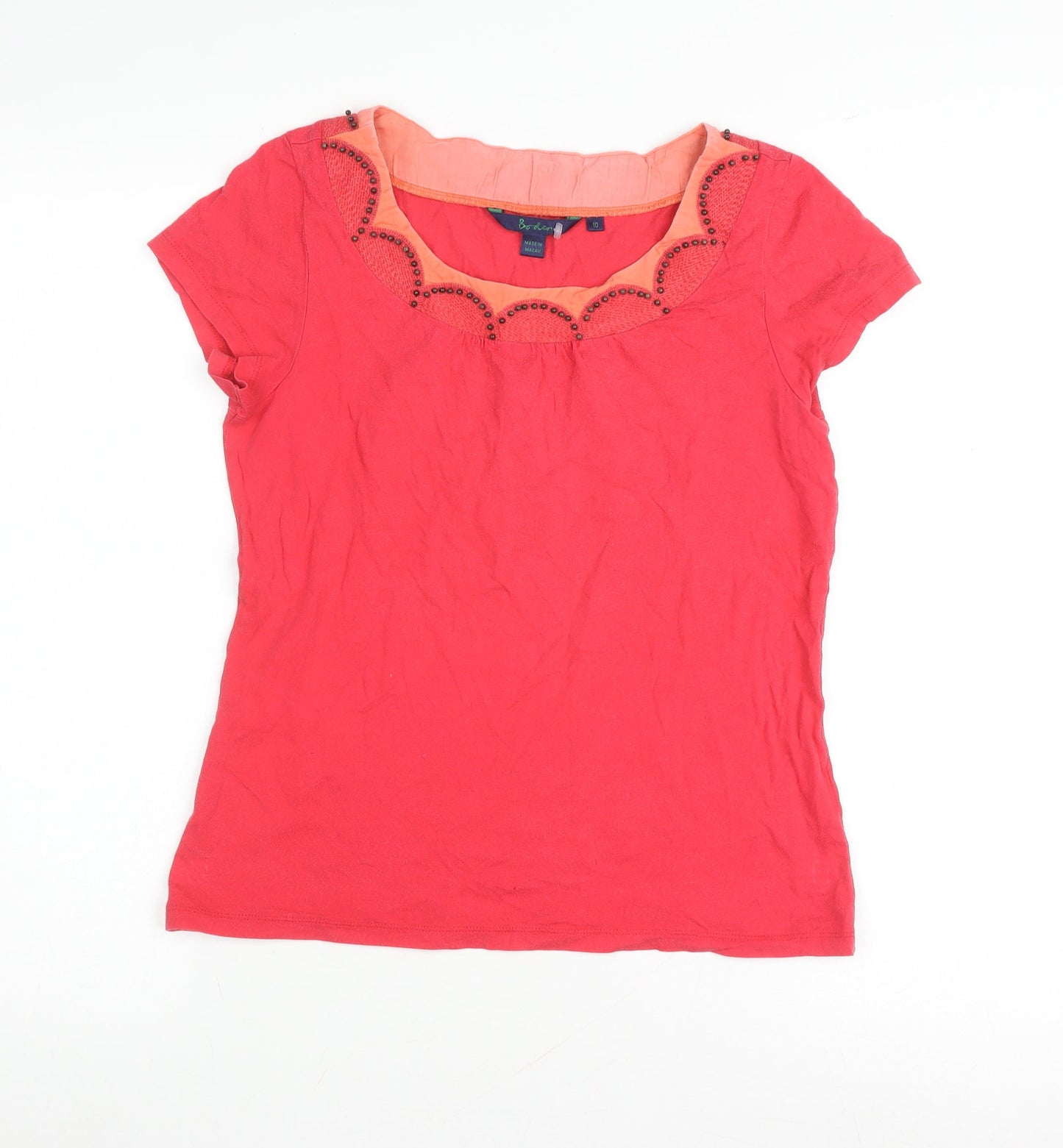 Boden Women's Red Blouse, Size 10, Beaded Accents