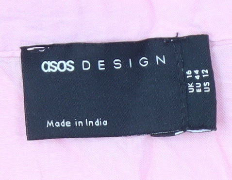 Brand and care label for ASOS DESIGN Women's Pink Animal Print Button-Up Shirt