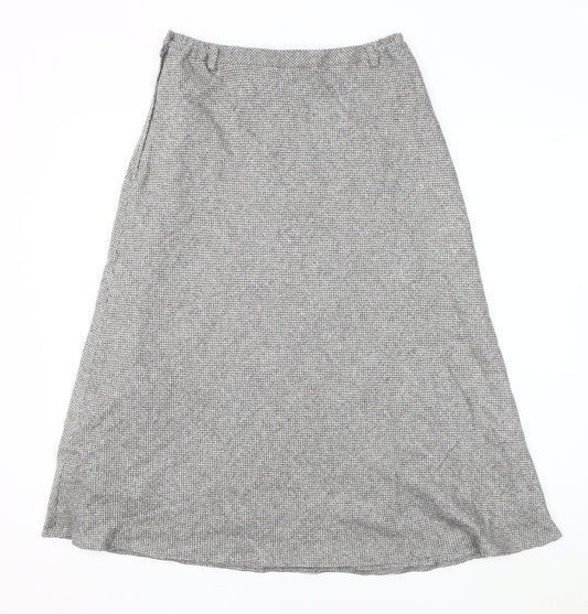 Women’s Grey Midi Skirt, Size 12, Herringbone Pattern Wool, Silk & other materials