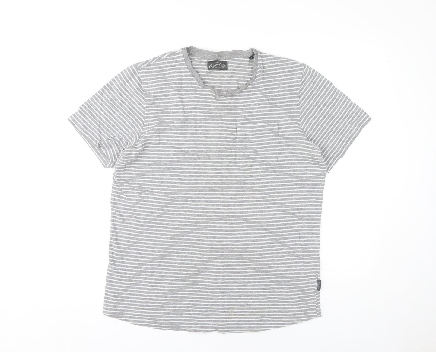 Jack & Jones Grey Striped Crew Neck T-Shirt, Men's L
