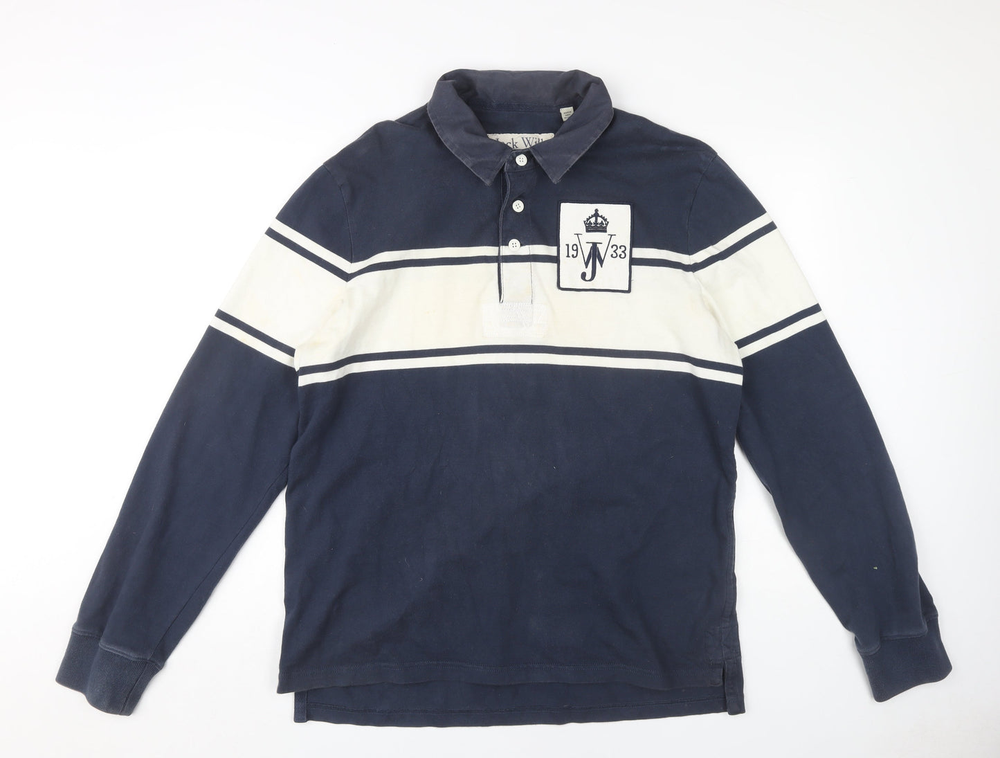 Jack Wills Men's XL Navy Blue Striped Polo Shirt