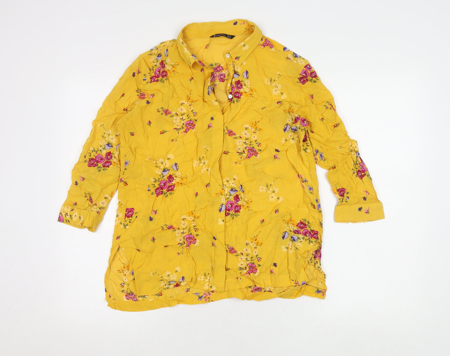 Stradivarius Women's Yellow Floral Blouse Size 12