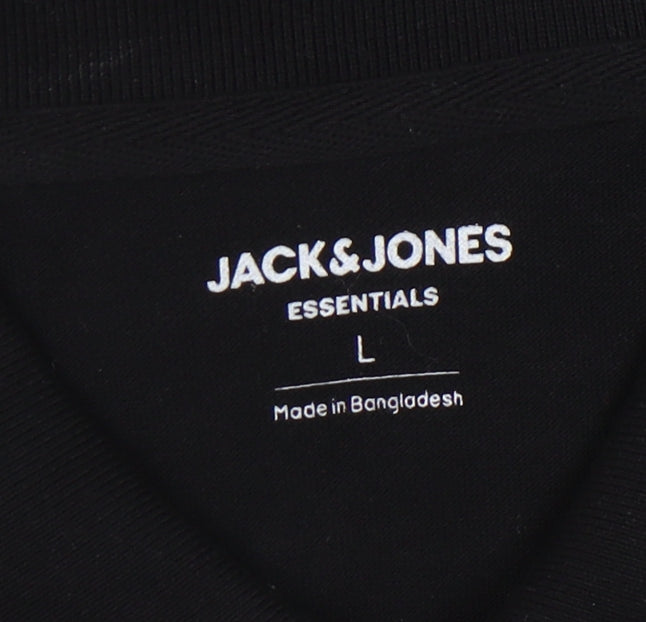 Jack & Jones Men's Black Polo Shirt L - Casual Solid Cotton