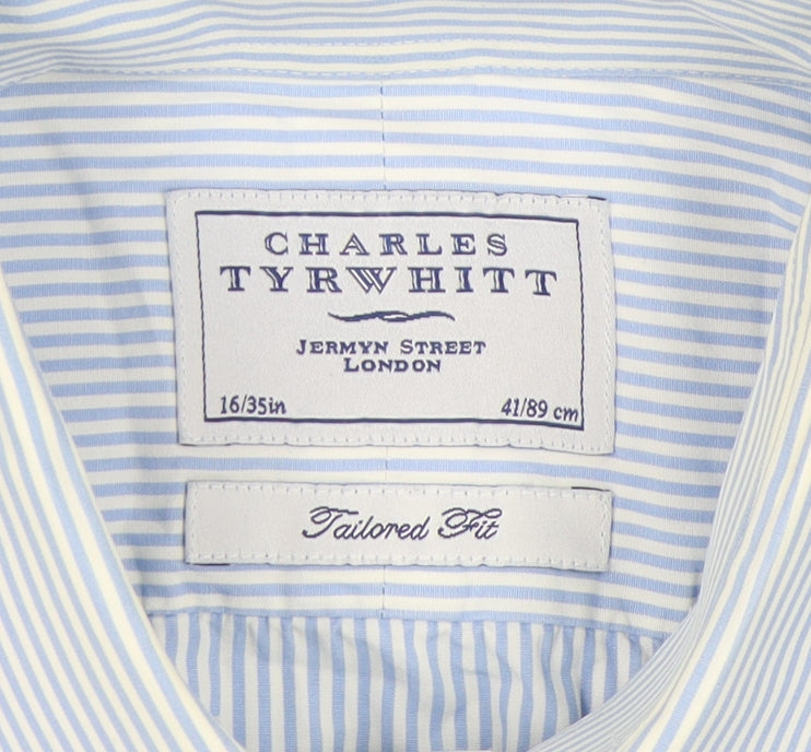Charles Tyrwhitt Men's Blue Striped Dress Shirt - 16