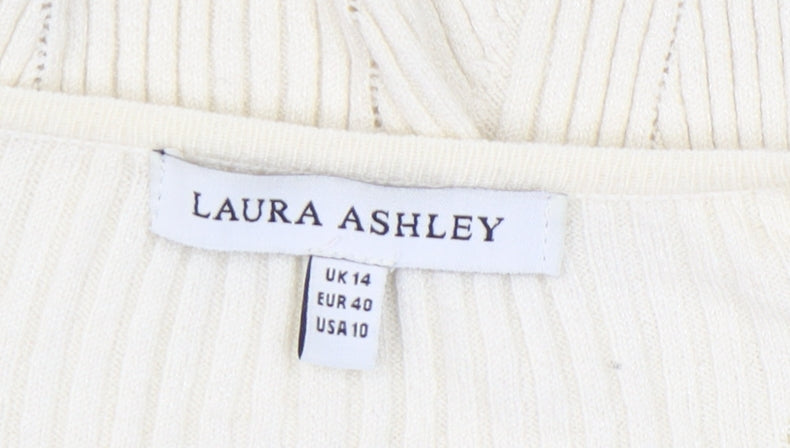 Laura Ashley Ivory Women's V-Neck Cardigan Size 14