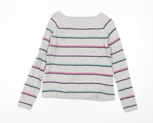 Laura Ashley Women's Grey Striped Knit Jumper, Size S