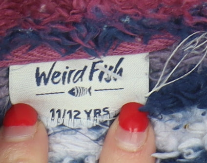 Brand and care label for Weird Fish girls’ multicoloured striped fleece sweatshirt 11-12y