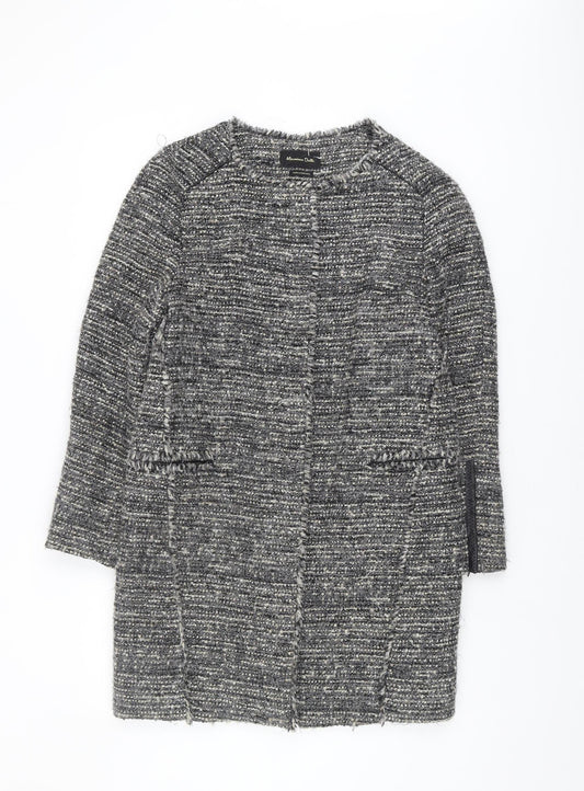 Massimo Dutti Women's Grey Tweed Mid-Length Coat Size 10