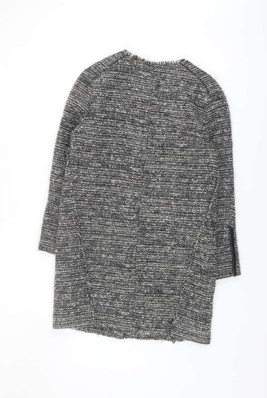 Massimo Dutti Women's Grey Tweed Mid-Length Coat Size 10