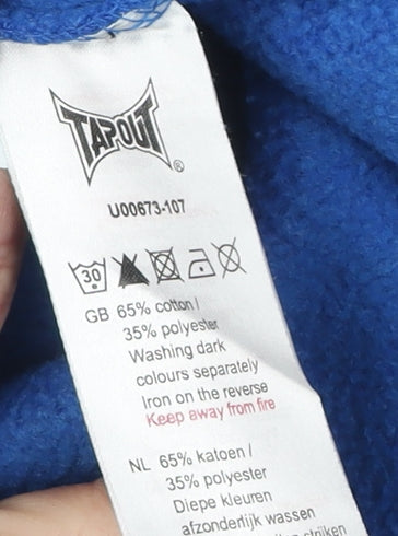 Brand and care label for Tapout boys’ blue pullover hoodie -, size 7-8, years