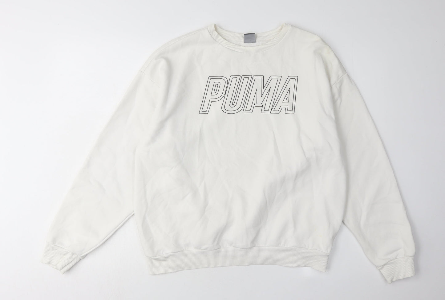 Puma Women's White Logo Sweatshirt L Pullover Crew
