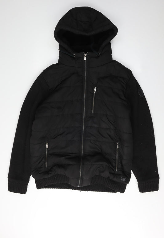 Firetrap Men's Black Puffer Jacket - XL, Hooded Winter Casual