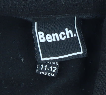 Brand and care label for Bench boys’ black pullover hoodie 11-12 years with logo