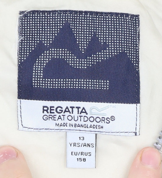 Brand and care label for Regatta girls’ beige basic jacket, 13 years, winter, polyester