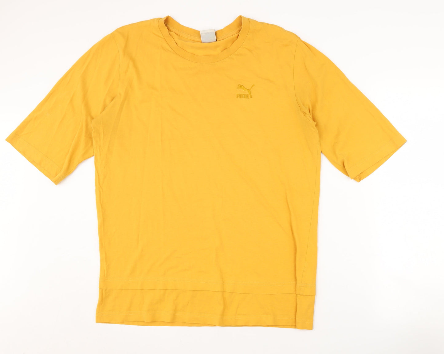 Puma Men's Yellow Medium Crew Neck Cotton T-Shirt