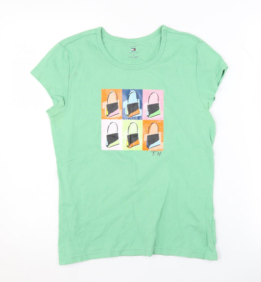Tommy Hilfiger Women's Green T-Shirt, M, Casual Art Style