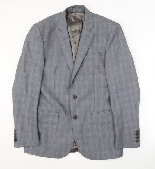 Jaeger Men's Grey Check Blazer, Size 38R, Formal Jacket