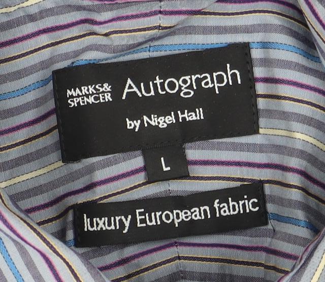 Marks and Spencer Men's Multicoloured Striped Shirt L