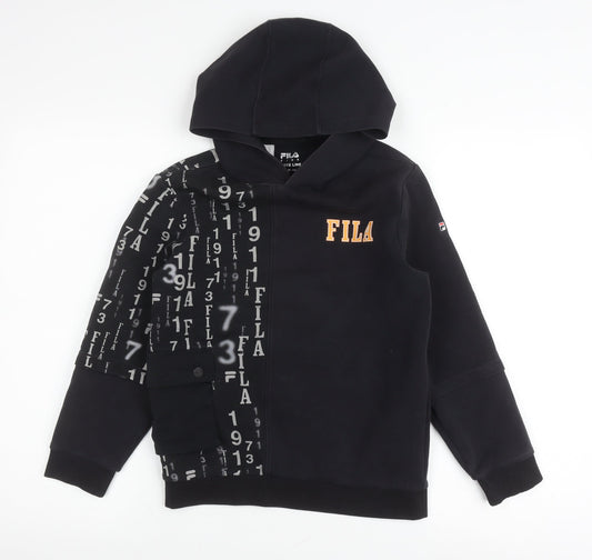 Fila Boys Black Pullover Hoodie, 12 Years, Graphic Print