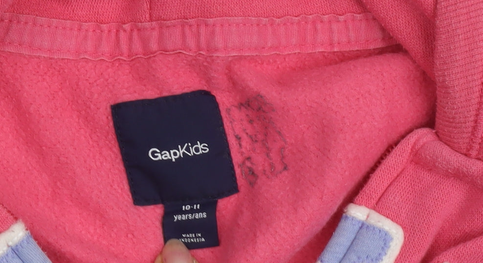 Close-up detail of Gap Pink Full Zip Hoodie for girls’, 10-11 years