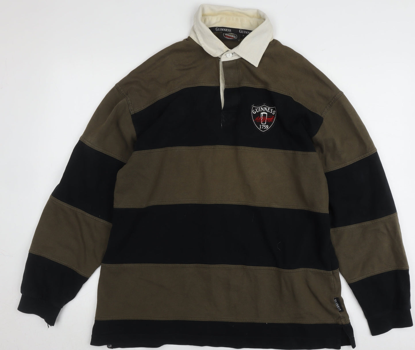 Guinness Men's XL Brown Striped Collared Sweatshirt