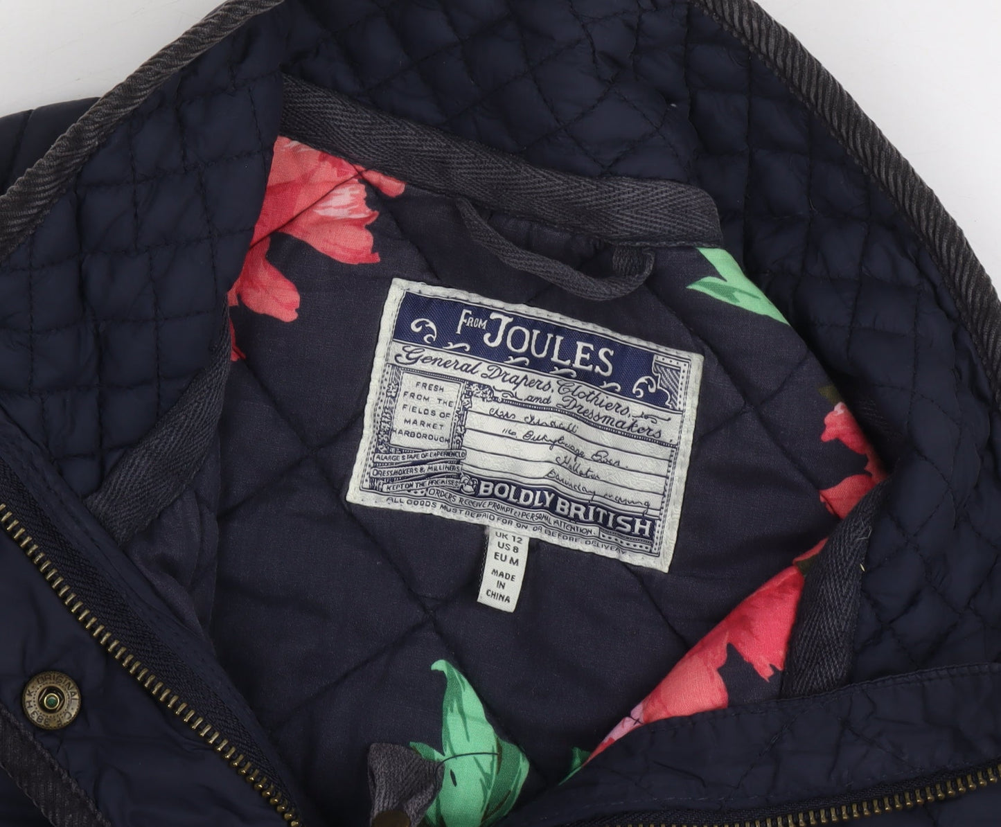 Joules Women's Blue Quilted Mid-Length Jacket, Size 12