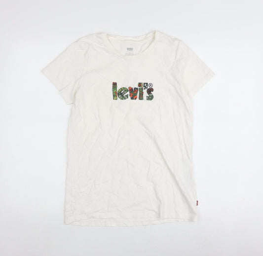 Levi's Women's White T-Shirt Size S Floral Logo