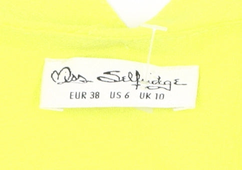 Brand and care label for Miss Selfridge Women’s Yellow Jumpsuit, size UK 10