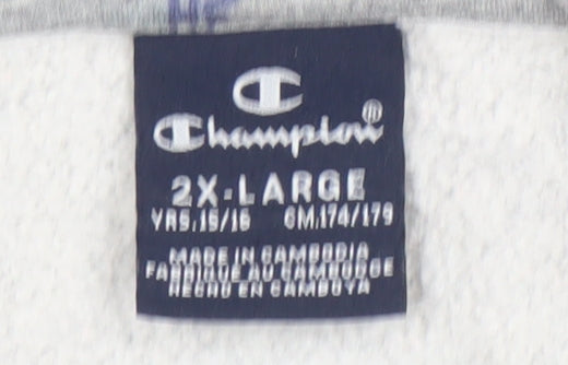 Champion Men's Grey Pullover Hoodie 2XL Logo Fleece