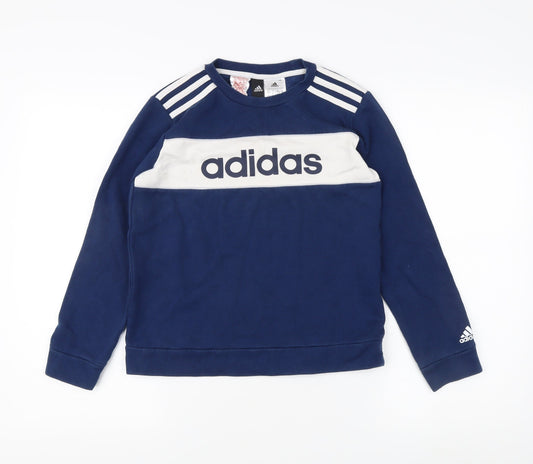 Adidas Boys Blue Crew Neck Sweatshirt 9-10Y Graphic Print