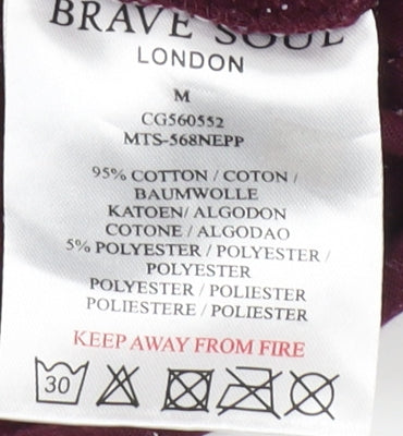 Brave Soul Unisex Red M T-Shirt, Cotton Blend Casual