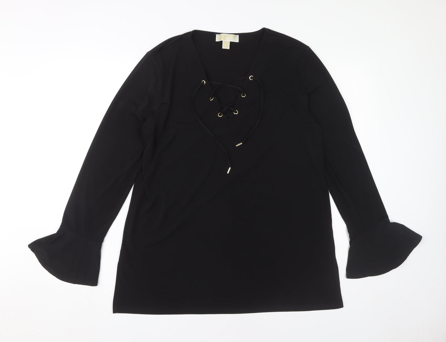 Michael Kors Women's Black Lace-Up Blouse L