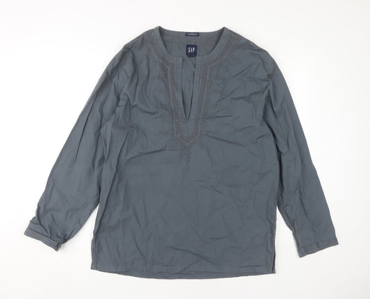 GAP Women's Grey Embroidered Blouse M