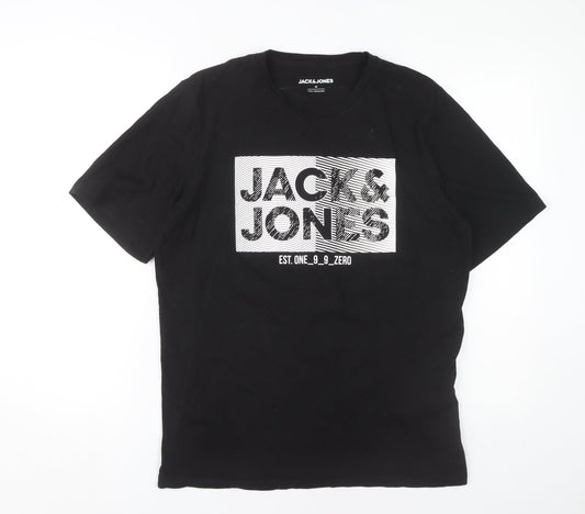 Jack & Jones Men's Black Graphic T-Shirt, M, Cotton