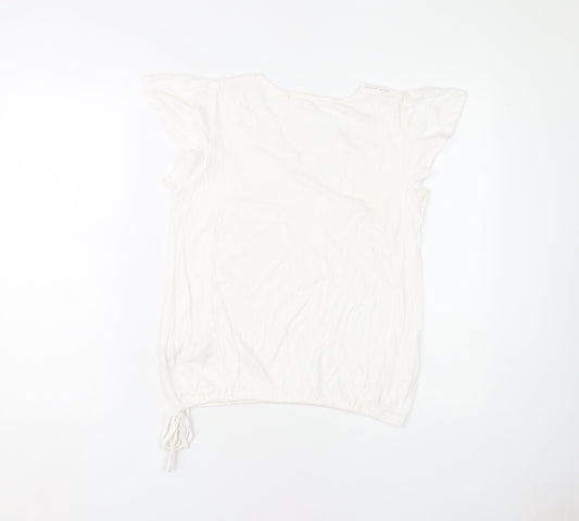 Fat Face Women's White Crochet V-Neck T-Shirt S