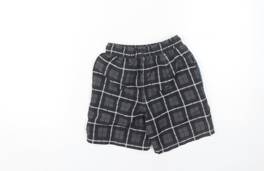 McKenzie Boys Black Swim Shorts, Size 8-9, Plaid Pattern