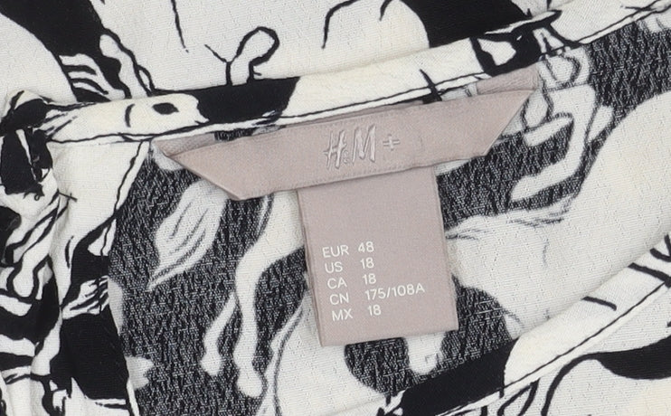 H&M Women's Black White Horses Print Blouse Size 20
