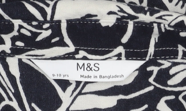 Marks and Spencer Boys Blue Floral Shirt 9-10 Yrs Linen Viscose