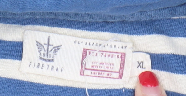 Firetrap Men's Blue Striped Polo Shirt XL